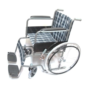 a*bloom Wheelchair รถเข็นผู้ป่วย เหล็กชุบ พับได้ รุ่นมาตรฐาน ลายผ้าสก๊อต - สีน้ำเงิน