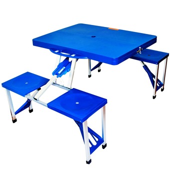 MaxDe ชุดโต๊ะปิคนิคพับได้ 4 ที่นั่ง (สีน้ำเงิน)