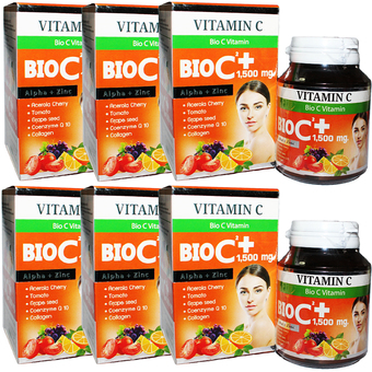 BIO C Vitamin Alpha+Zinc 1,500 mg. ไบโอ ซี วิตามิน ขนาด 30 เม็ด (6 กล่อง)