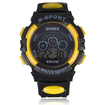 Waterproof Children Boy Watch Digital LED Quartz Alarm Date Sports Wrist Watch Yellow (Intl)