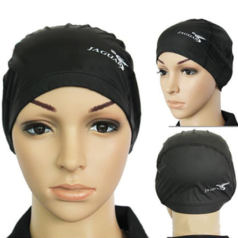 Adult PU Coating Waterproof Nylon Swim Cap Swimming Hat Lightweight Black