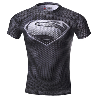Men's Sonic Compression 3D Superman Steel T-shirt Black (Intl)