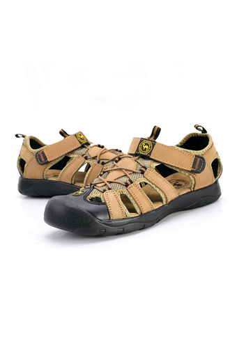 Men Summer Beach Leather Sandals Waterproof Hiking Shoes Outdoor Sneakers(Khaki) - Intl