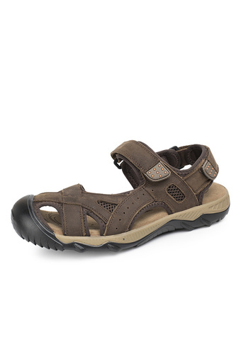 YINGLUNQISHI Men Flat Leather Sporty Velcro Slipper Sandals Hiking Shoes (Coffee) (Intl)