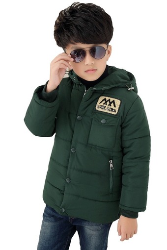 SuperCart Arshiner Children Kids Boys Casual Wear Long Sleeve Hooded Down Coat Solid Winter Warm Jacket ( Amy Green ) (Intl)