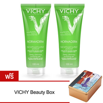 Vichy Normaderm นอร์มาเดิร์ม เจลล้างหน้า ลดปัญหาสิว ขนาด 100 มล. (แพ็คคู่สุดคุ้ม) ฟรี! VICHY Beauty Box อเนกประสงค์