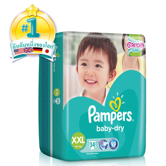 Pampers แพมเพิร์ส ผ้าอ้อมเด็ก แบบเทป รุ่น Baby Dry ไซส์ XXL แพ็คละ 34 ชิ้น