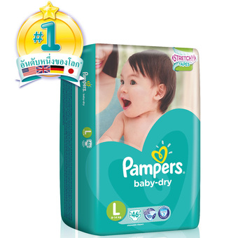 Pampers แพมเพิร์ส ผ้าอ้อมเด็ก แบบเทป รุ่น Baby Dry ไซส์ L แพ็คละ 46 ชิ้น