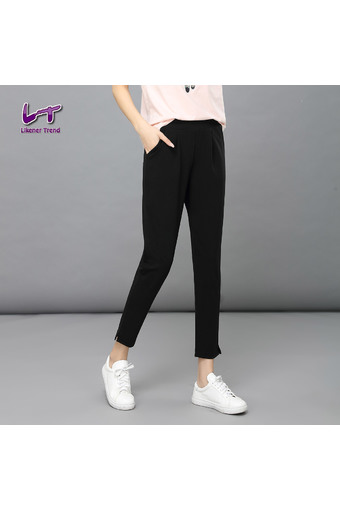 Likener Trend Casual Ankle-Length Pants Plus Size Harem Pants (Black)