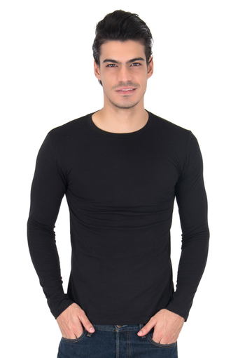 Slim Fit :Super Soft:เสื้อยืดแขนยาวใส่กันหนาว รุ่น AT53025 (สีดำ)