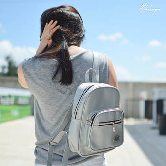 MilesKeeper mini backpack PVC leather กระเป๋าเป้หนังสะพายหลัง รุ่น 203 - Light Grey