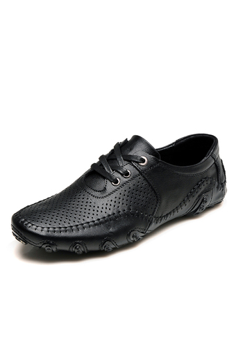 PINSV Men Genuine Leather Breathable Business Shoes（Black） (Intl)