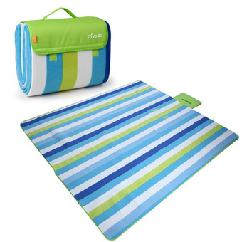 YODO Moisture-proof Mat Pad Water-Resistant Picnic Blanket Tote with Handle (200 x 200cm) - Green / Blue Stripes