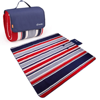 YODO Foldable Moisture-proof Mat Pad Water-Resistant Picnic Blanket Tote (200 x 200cm) - Red / Blue Stripes
