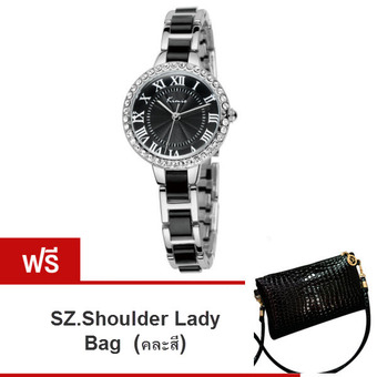Kimio นาฬิกาข้อมือผู้หญิง สีดำ/ขาว สาย Alloy รุ่น KW506 ( แถมฟรี SZ. Shoulder Lady Bag คละสี 1ใบ มูลค่า 299-)