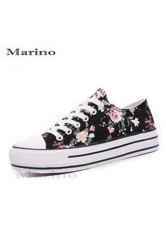 Marino รองเท้าผ้าใบผู้หญิง ลายดอกไม้ รุ่น A006 - Black