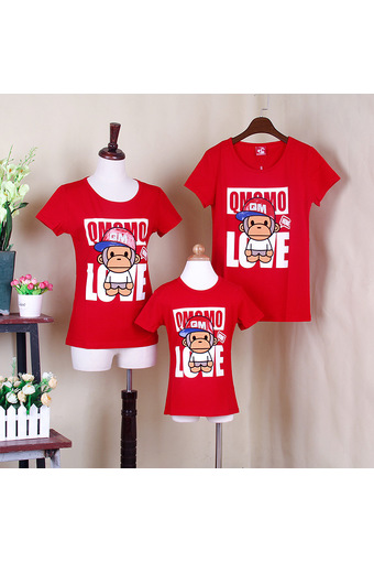 (For baby)Summer Short Sleeve Family Matching Clothes Cotton Mom Daddy Baby Dress Family Clothing(Red)