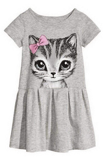Sunweb Kids Girls Clothing Short Sleeve Animal Print Casual Dresses (Gray)