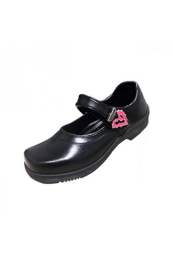 OMG Tokio รองเท้านักเรียนหญิง เข็มขัดหัวใจสีชมพู-ฟ้า หมุนได้-สีดำ
