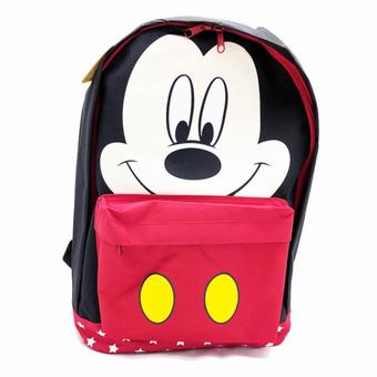 Mickey Mouse กระเป๋าเป้สะพายหลัง กระเป๋านักเรียน ลายมิกกี้ครึ่งหน้าเป๋าเล็กแดงก้นมีรูปดาว สีดำ