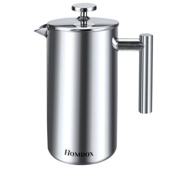 Double Wall Stainless Steel Coffee Press with None Drip Spout and Filter Screens