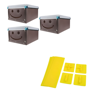 HHsociety กล่องเอนกประสงค์ Smile 3 ชิ้น (สีน้ำตาล) + HHsociety ที่แบ่งช่องลิ้นชัก Drawer Freestyle (สีเหลือง)