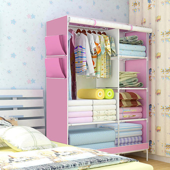 3D pattern Non-woven Fabric wardrobe folding Clothes Closet cupboard Pink