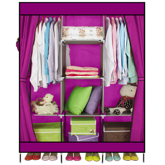 Closet Storage ตู้เสื้อผ้าญี่ปุ่น+พร้อมผ้าคลุม 3 บล็อค (สีม่วง Magenta)