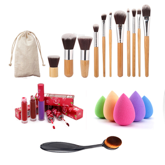 12pcs Makeup Brush + Puff + Lip Gloss