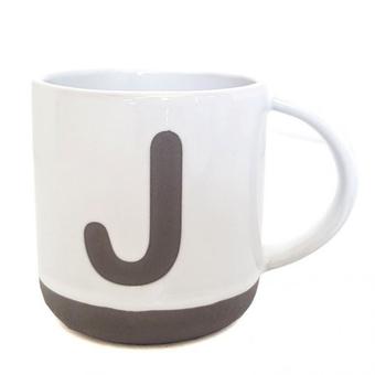 MANO แก้วกาแฟเซรามิคสีขาวลาย"J""