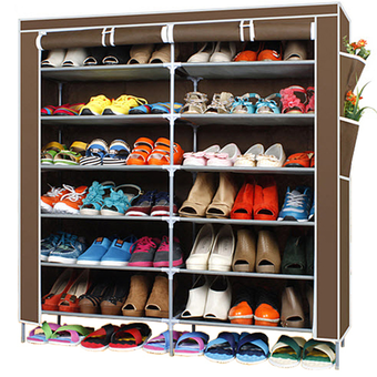 Hakone ชั้นวางรองเท้า ตู้เก็บรองเท้า ตู้ใส่รองเท้า 6 ชั้น จำนวน 42 คู่ ผ้าคลุม non woven กันน้ำ (สีน้ำตาล)