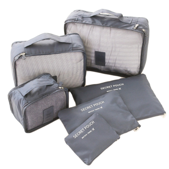 TravelGear24 กระเป๋าจัดระเบียบเสื้อผ้าสำหรับเดินทาง 6 ชิ้น Travel Organizers Packing Pouches Set 6 Pieces (Gray/สีเทา)