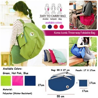 TravelGear24 กระเป๋าพับได้ พกพาได้ 3 แบบ 3 สไตล์ 3 Ways Foldable Bag (Pink/สีชมพู) ร้านค้าดี ราคาถูกสุด - RanCaDee.com
