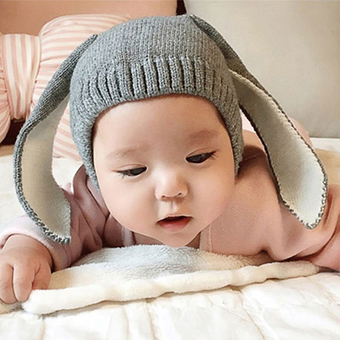 Baby Toddler Knitted Crochet Rabbit Ear Winter Hat (Grey)