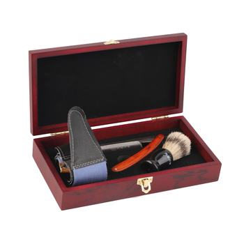 Allwin Straight Razor Shaving Knife Brush and Leather Strop Wood Handle Box Kit Brown