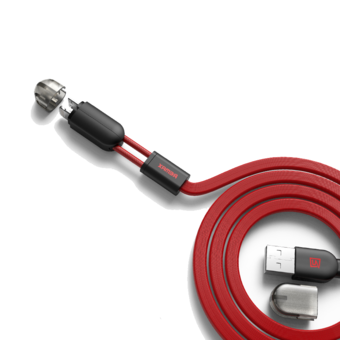 Remax สายชาร์จ Charging & Data Transfer Twins 2 in 1 For iPhone / Samsung รุ่น RC-025T (สีแดง)