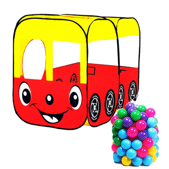 ThaiSmartShopping เต็นท์รถยิ้ม สีแดง + บอลหลากสี 100 ลูก ( Smile Red Bus Tent & Ball )