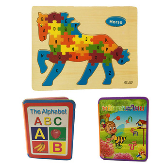 ZIPZAPZAPYO ชุดของเล่น จิ๊กซอว์ไม้เสริมสร้างพัฒนาการ รูป ม้า A-Z สมุดภาพตัวอักษร ก-ฮ และ A-Z