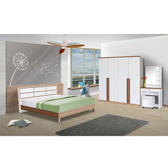 RF Furniture ชุดห้องนอน คาปูชิโน่/ขาว 5 ฟุต เตียง 5 ฟุต + ตู้เสื้อผ้า4ประตู180cm + โต๊ะแป้ง 80 ชม + ที่นอนสปริง ( สีคาปูชิโน่/ขาว )