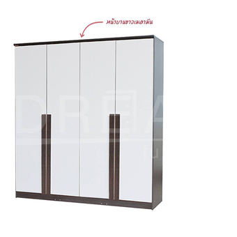 RF Furniture รุ่น W1804WM ตู้เสื้อผ้า 4 บาน ขนาด 180 cm ประตูบานขาวเมลามีน ( สีโอ๊ค/ขาว )