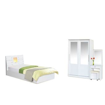RF Furnitureชุดห้องนอน 3.5 ฟุต เตียง 3.5 ฟุต + ตู้เสื้อผ้าบานเลือน120cm + โต๊ะแป้ง 60 ชม + ที่นอนสปริง ( สีขาว )