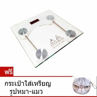 Morning เครื่องชั่งน้ำหนักดิจิตอล กระจกใสสี่เหลี่ยม รุ่น QF-2003D (White) ฟรีกระเป๋าใส่เหรียญหมาแมว