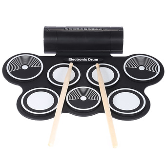 Portable Foldable Silicone Electronic Drum Pad Kit Digital USB MIDI Roll-up with Drumstick Foot Pedal 3.5mm Audio Cable