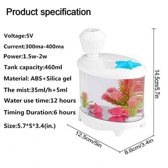 Leegoal 460ml USB Portable Small Fish Tank Cool Mist Aroma Humidifier Air Purifier with 7 Cloor LED Lights and Timer for Office Home Kids Bedroom(White) ร้านค้าดี ราคาถูกสุด - RanCaDee.com