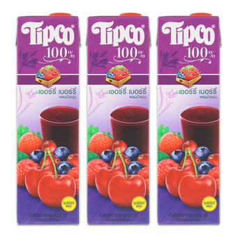 TIPCO ทิปโก้ น้ำเชอรี่เบอรี่ ผสมน้ำองุ่น 100% 1000 มล. (แพ็ค 3 กล่อง)