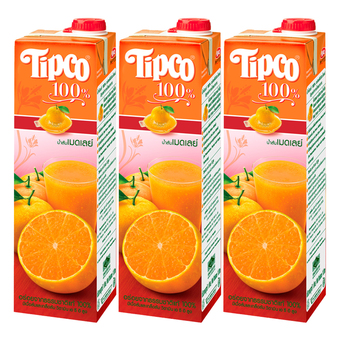 TIPCO ทิปโก้ น้ำส้มเมดเลย์ 100% 1000 มล. (แพ็ค 3 กล่อง)