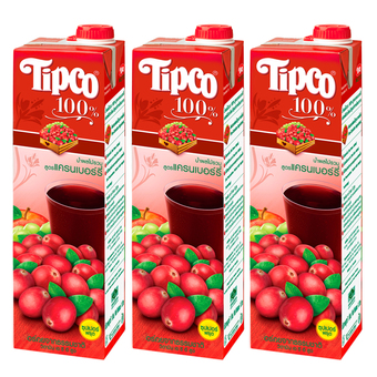 TIPCO ทิปโก้ น้ำผลไม้รวมสูตรแครนเบอร์รี่ 100% 1000 มล. (แพ็ค 3 กล่อง)