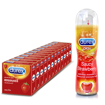 Durex Wholesale Pack Strawberry Condom 3's x12 box & Play Strawberry 50ml