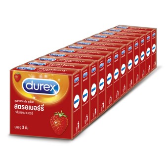 ดูเร็กซ์ ขายส่งยกแพ็ค ถุงยางอนามัย สตรอเบอร์รี่ แบบ 3 ชิ้น 12 กล่อง Durex Wholesale Pack Strawberry Condom 3's x12 box