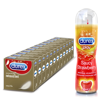 Durex Wholesale Pack Fetherlite Condom 3's x12 box & Play Strawberry 50ml ดูเร็กซ์ ขายส่งยกแพ็ค ถุงยางอนามัย เฟเธอร์ไลท์แบบ 3 ชิ้น 12 กล่อง & เจลหล่อลื่น เพลย์ สตรอเบอรี่ 50มล.